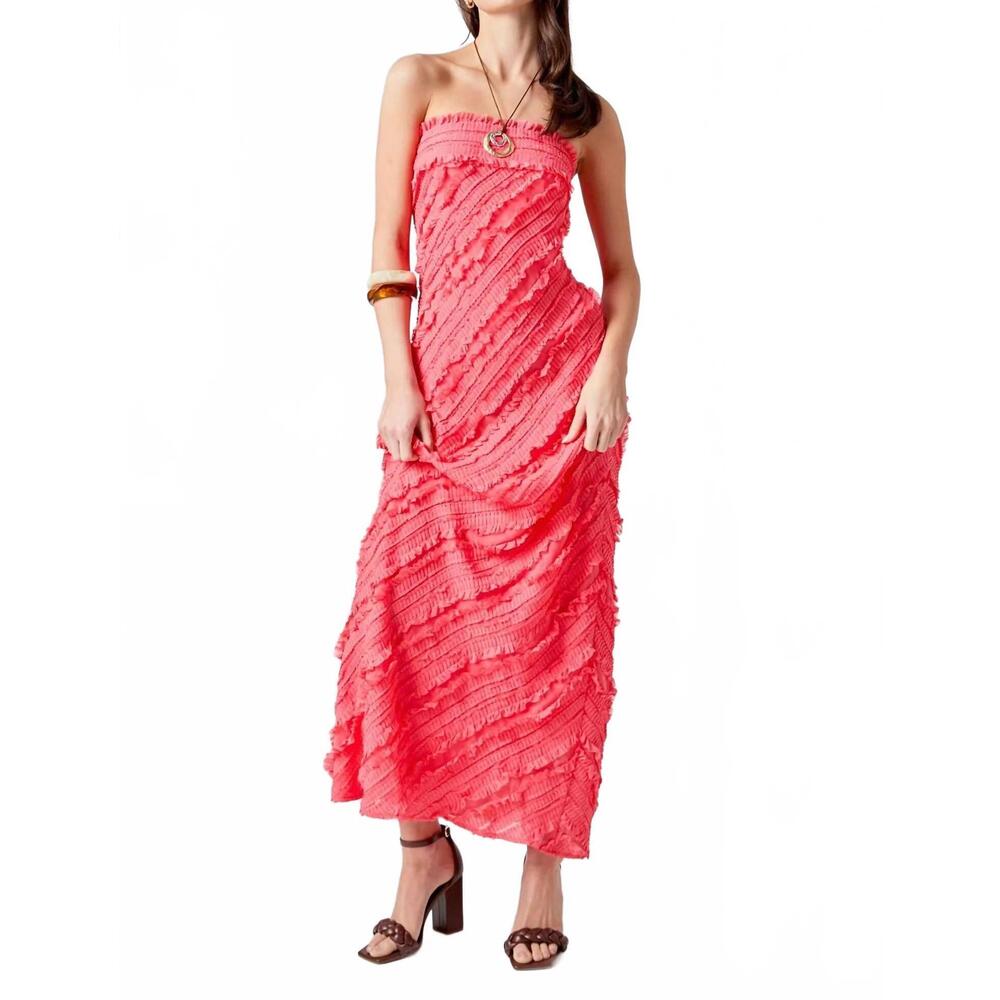 NEW 2.7 AUGUST APPAREL juliette ruffled maxi dress in coral